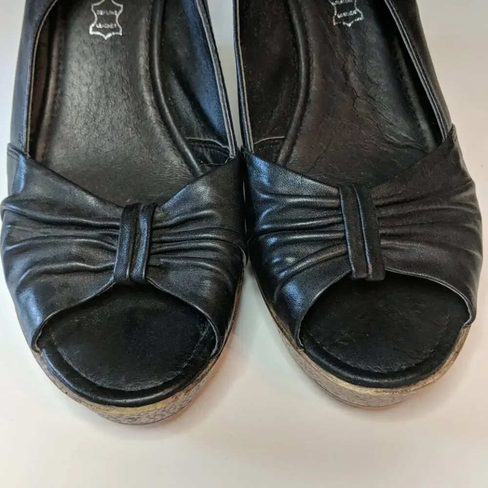 ALDO Black Wedge Peep Toe Slingback Sandals 39